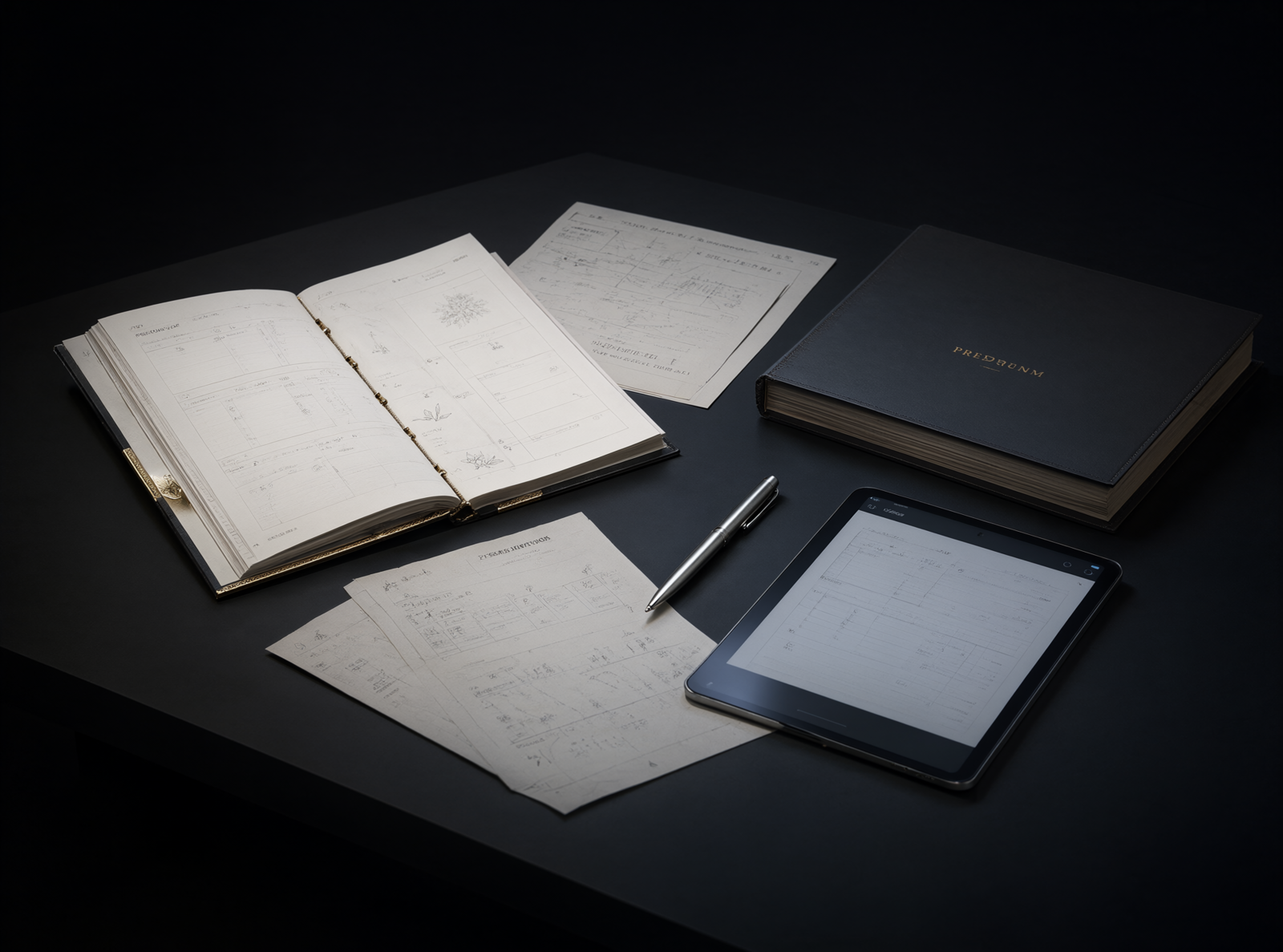 Concept illustration of books, printable folios, and digital publishing