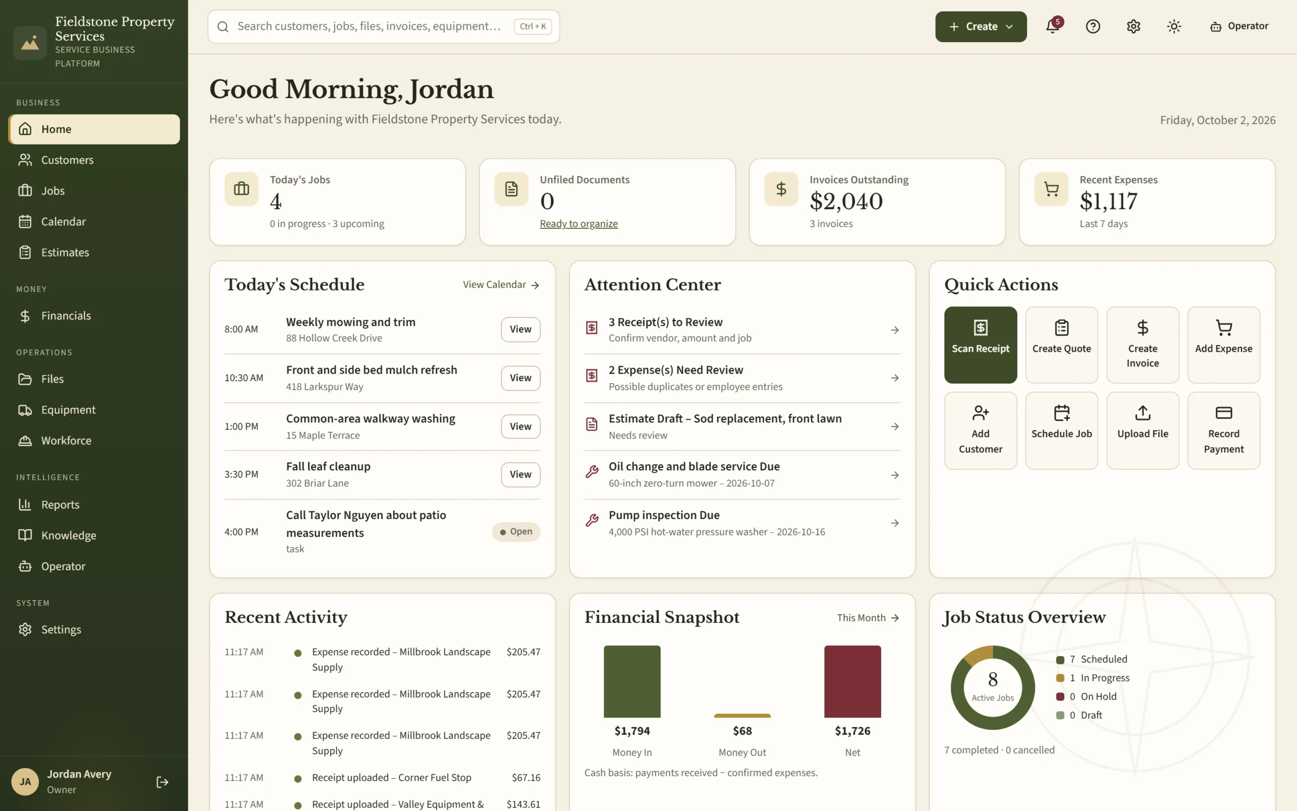 Real VPS Service Business Platform dashboard using a fictional example business